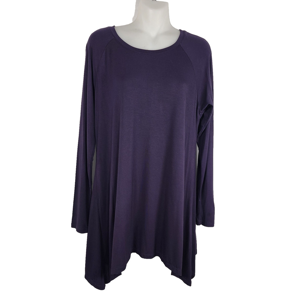 LOGO Layers Lori Goldstein Raglan Sleeve Knit Top Sharkbite Hem Medium A269674